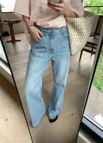 特价about moon月亮家62621夏装新款韩系简约显瘦弹微喇牛仔裤女