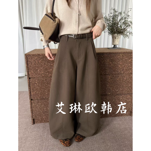 68163配腰带显瘦直筒阔腿弯刀裤