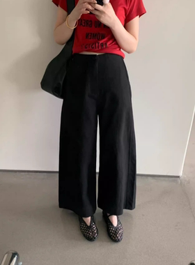 卡蔓诗韩标30517/30517-1秋韩系高腰直筒阔腿裤天丝棉麻休闲裤女