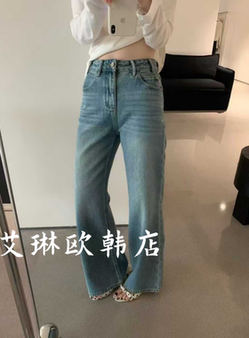 特价卡蔓enxi韩标2936春款显瘦百搭裤口磨破显瘦牛仔裤喇叭裤女