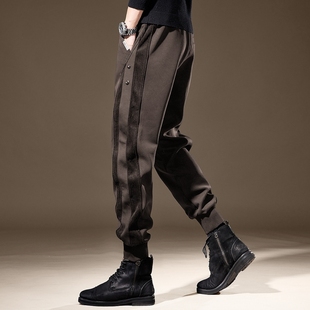 高端重磅美式复古咖色卫裤男士运动休闲裤束脚宽松新款工装裤子男