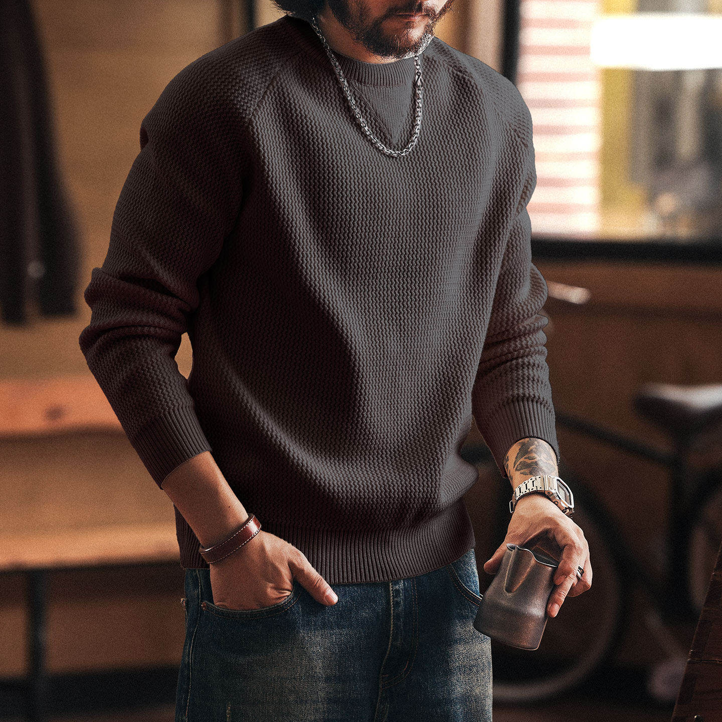 格蓝鹿美式复古重磅毛衣男2025冬季潮牌线衣男慵懒风针织衫上衣男,男装,针织衫/毛衣,淘宝优惠券,粉丝福利购,淘宝优惠卷