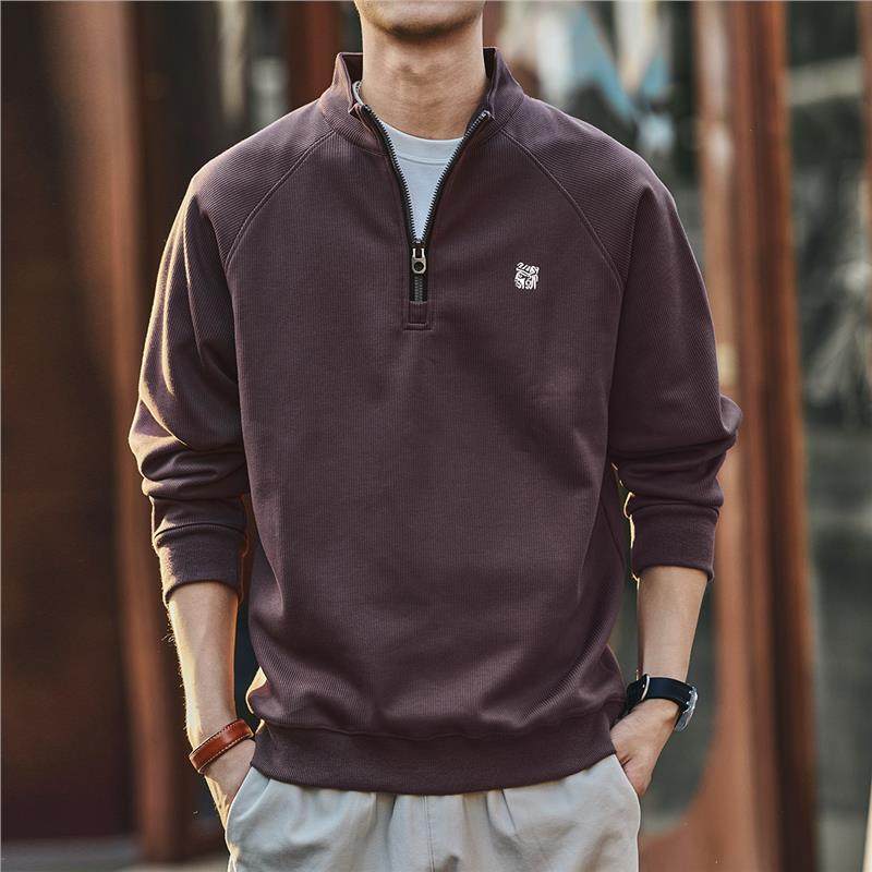 格蓝鹿高端潮牌刺绣半拉链立领卫衣男秋季加绒户外休闲上衣POLO衫