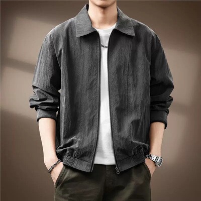 高端美式户外通勤莱赛尔夹克男2026春秋新款宽松复古轻薄上衣外套
