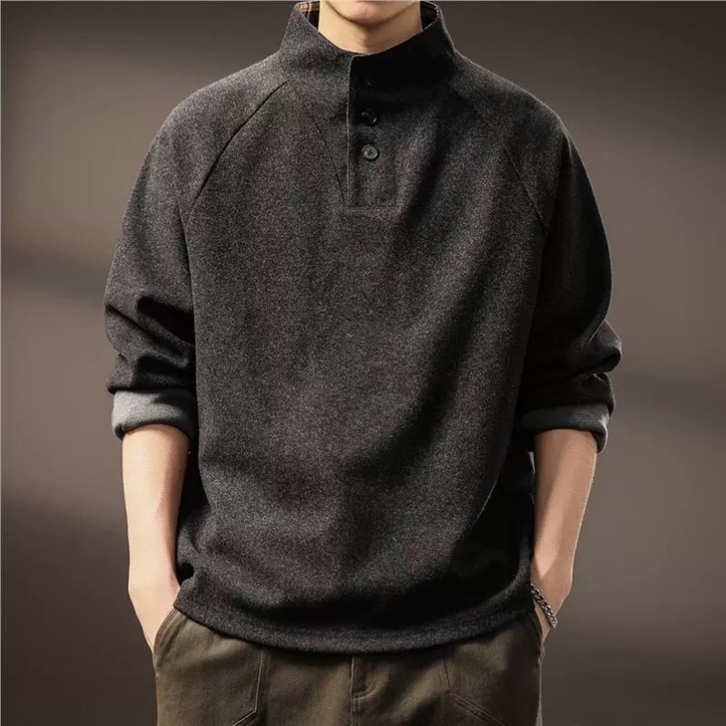 高端绒面质感拼接立领Polo衫男2026春秋新款立领重磅毛呢长袖T恤