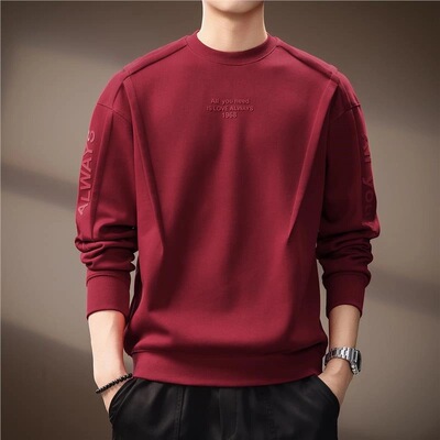 高端美式重磅字母印花男士卫衣2025秋季新款潮流拼接宽松打底衫男