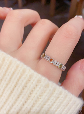 法式复古轻奢彩色钻开口戒