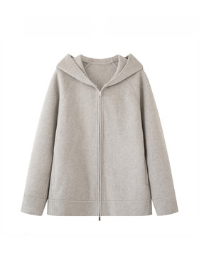 MM麦麦2025冬季新品宽松短款连帽毛呢外套双面呢外套女5GA170541