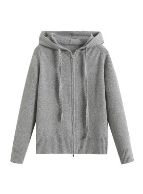 MM麦麦2025年秋季新款灰色宽松慵懒连帽羊毛衫针织衫女5FA13S701