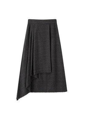 MM麦麦2025秋季新品不规则格纹羊毛复古A字高腰半身裙女5GA141571