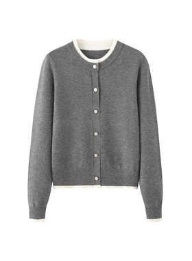 MM麦麦2025秋季新款假两件百搭圆领显瘦灰色羊绒针织衫5FA133011