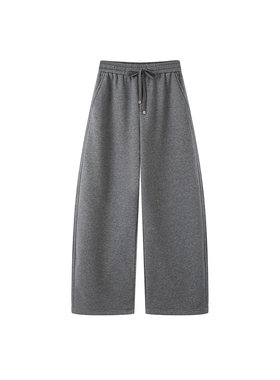 MM麦麦2025秋冬新款高腰直筒系绳灰色针织休闲裤女长裤5GA152821