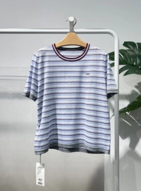 MM麦麦2026夏季新款浅蓝色条纹绵羊毛短袖针织衫女上衣4H4131971X