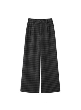 MM麦麦2025秋冬新款休闲直筒裤加厚毛呢羊毛格子长裤女4FA254011