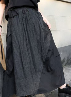 250313牛仔半身裙女春夏新款时尚百搭拼接复古撞色包臀裙A字裙潮