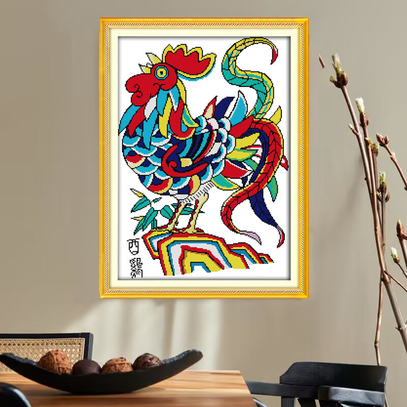 吉祥大公鸡十字绣线绣简单款