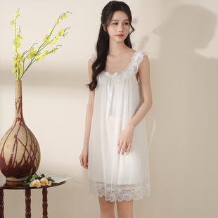 夏性感法式 精致绝美丝滑睡裙女高级感2025新款 宫廷风吊带网纱睡衣