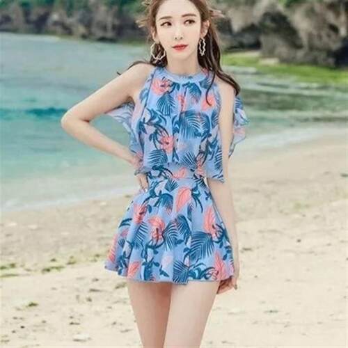 游泳衣女新款韩版保守遮肚公主连体裙式泳装泡温泉时尚大码泳衣