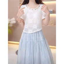 高级莱赛尔天丝蕾丝拼接假俩件礼服裙2025夏季新款中年妈妈连衣裙