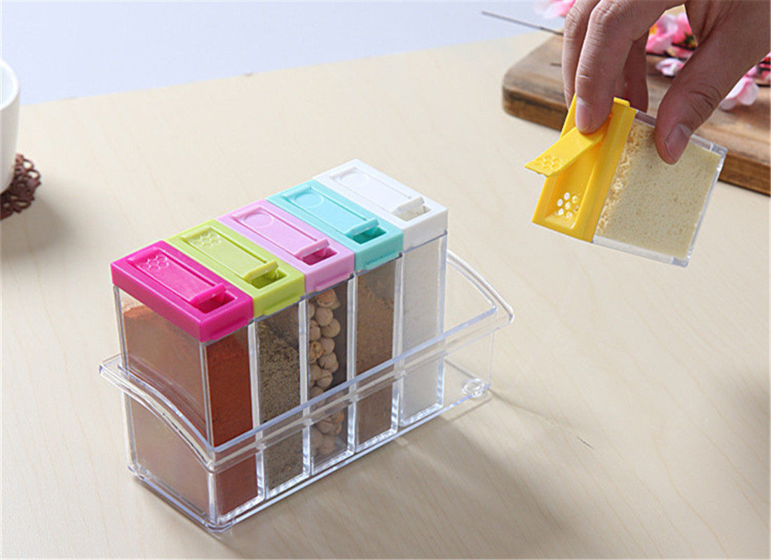 厨房用品透明塑料调料盒 调料瓶六件套装 盐味精调味罐调料收纳盒