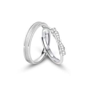 S999诺言情侣对戒轻奢小众设计感蝴蝶结纯银戒指男女七夕节日礼物