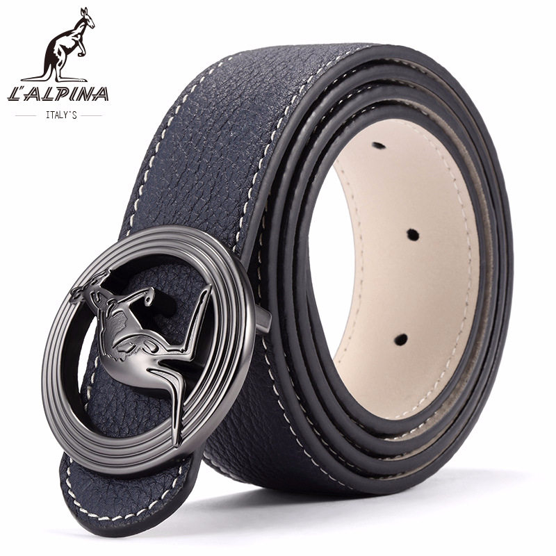 阿尔皮纳袋鼠男士皮带牛皮板扣腰带时尚商务皮带圆型logo腰带