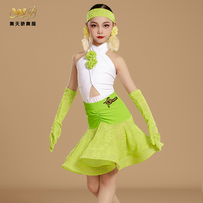 舞天骄舞服拉丁舞新款少年儿童体操服蕾丝鱼骨练功服分体套装国标