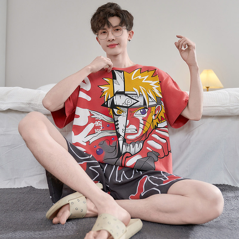 睡衣男士夏季纯棉短袖薄款卡通火影忍者五条悟青少年初中学生大童