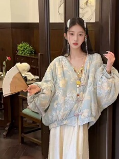 国风新中式百搭新款宽松外套珠绣单排扣高端冬季羽绒服女装 NY030