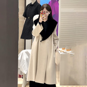 高级感轻奢大翻领慵懒感羊毛大衣女秋冬中长款 撞色毛呢外套