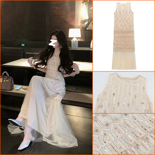 裙子女装 新款 高端时尚 P0190 国风无袖 直筒亮片连衣裙 新中式 夏季