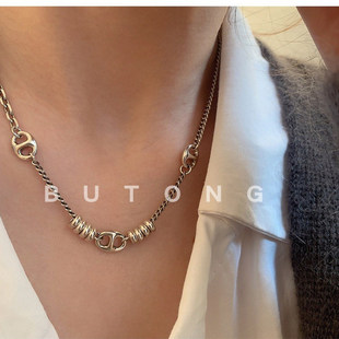 不同银匠 简约韩系925纯银复古猪鼻链拼接锁骨项链女轻奢小众气质