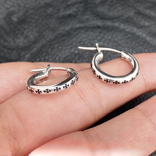 朋克925纯银男女十字架耳环耳圈