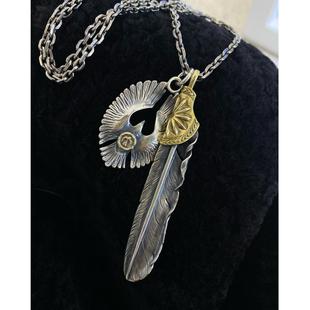 不同銀匠 精工手作925純銀飛鷹羽毛吊墜復(fù)古印第安風(fēng)朋克項(xiàng)鏈情侶