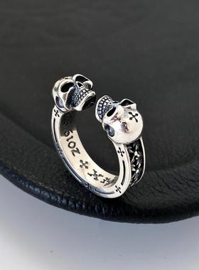 男泰银哈雷朋克机车骷髅头戒指