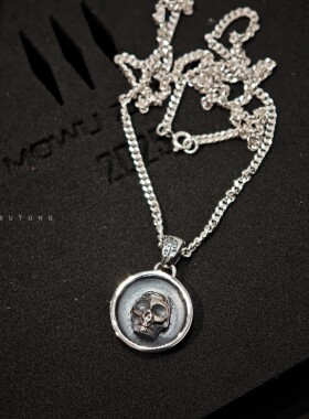 骷髅头925纯银锁骨项链情侣礼物