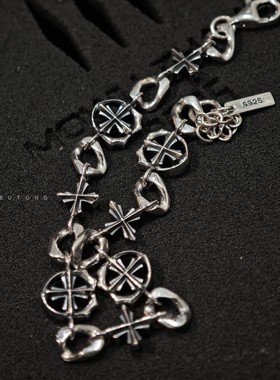 高桥风925银复古十字架手链