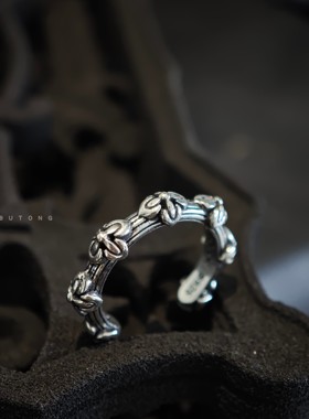 复古925银四叶草十字架开口戒