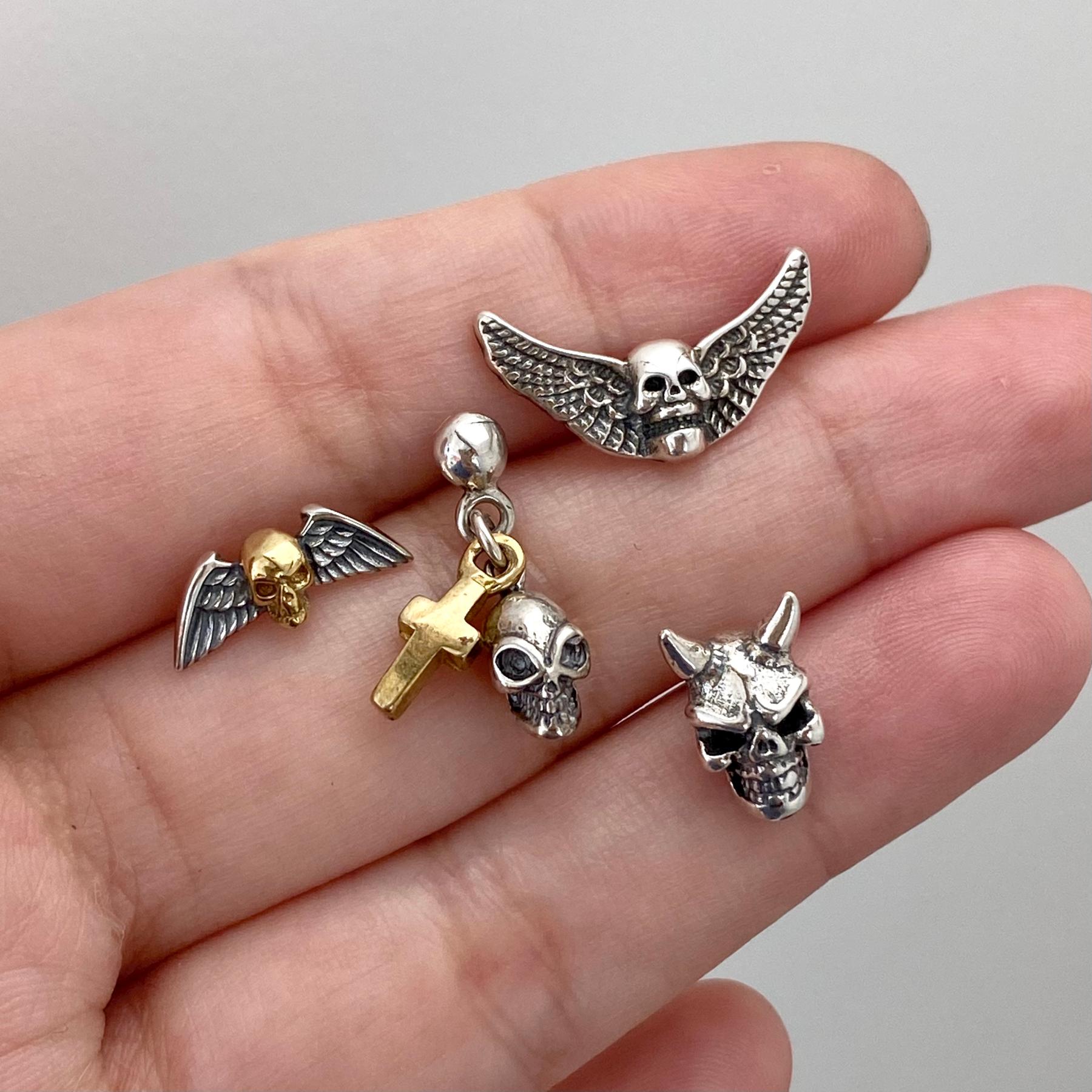 925纯银骷髅头嘻哈朋克男女耳钉