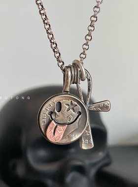 银币手工制作笑脸925纯银项链