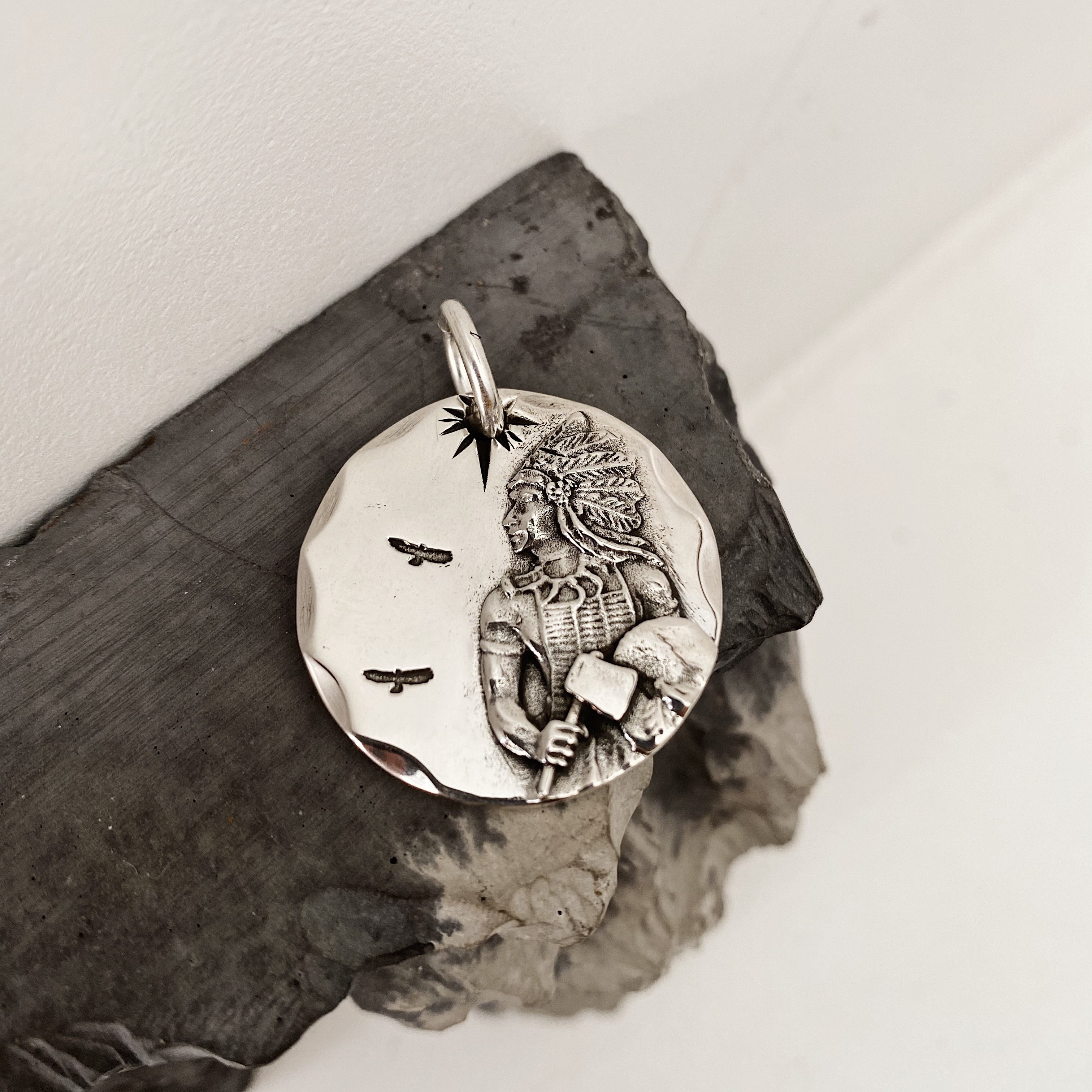 不同银匠 印第安酋长925纯银圆银饼吊坠复古个性霸气潮男项链银饰