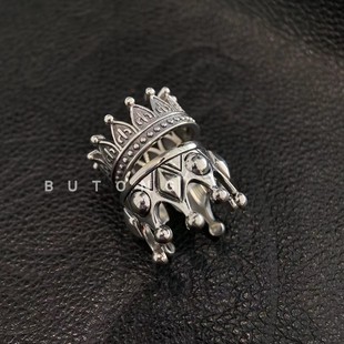 不同银匠 小众轻奢鸢尾花指环 925纯银复古王冠开口戒指国王情侣款