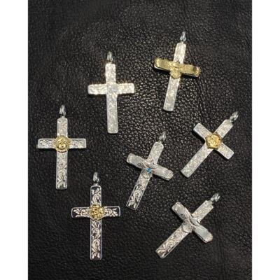 925纯银浮雕精美雕花十字架项链