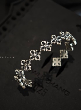 高桥风复古925银四叶草开口手镯