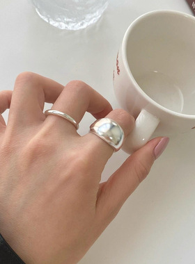 S925纯银古法磨砂开口包包戒指