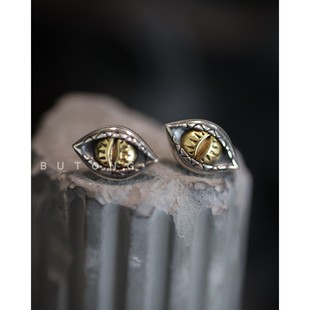 不同银匠 耳饰 欧美复古925纯银上帝之眼睛耳钉荷鲁斯猫瞳情侣个性