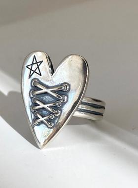 男女925纯银爱心少女小众银戒指