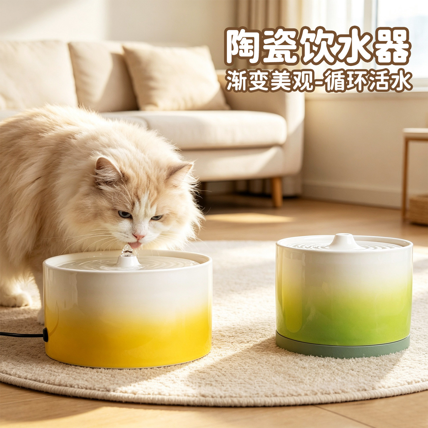 陶瓷猫狗循环加热防翻饮水碗水盆