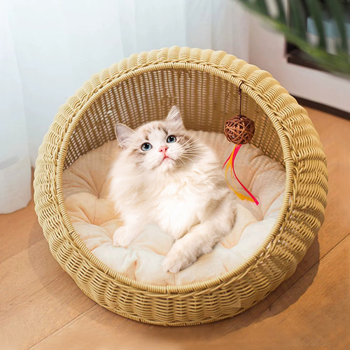 藤编猫窝宠物半封闭式狗狗手工笼