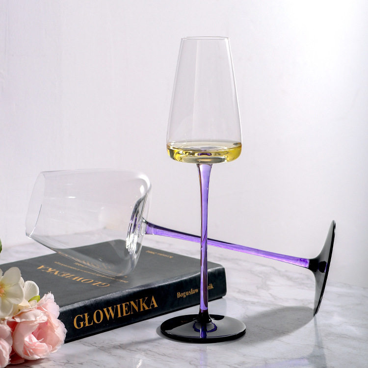 晶彩 轻奢高档 水晶玻璃杯酒杯红酒香槟葡萄酒杯紫色高脚杯子家用